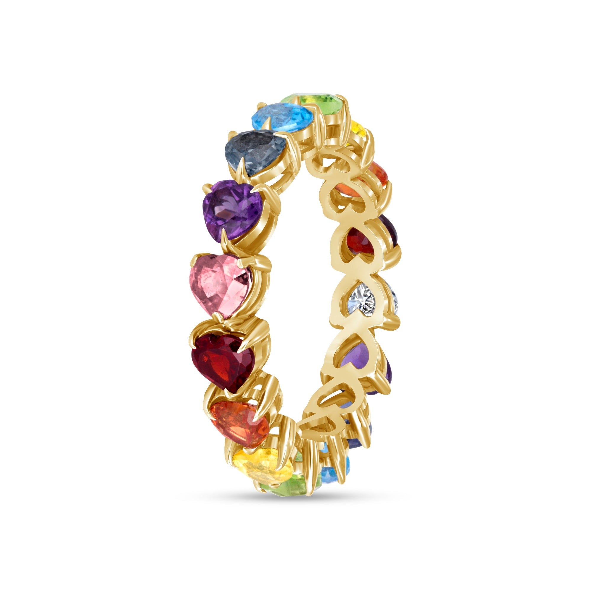 14K Yellow Gold Rainbow Gem Diamond Eternity Ring - Mordekai