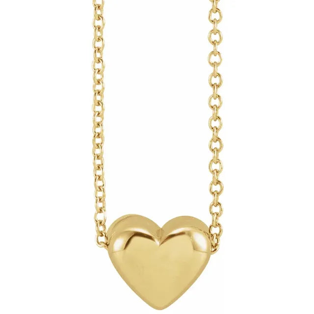 14K Puffed Heart Slider Necklace – Solid Gold Adjustable Heart Pendant
