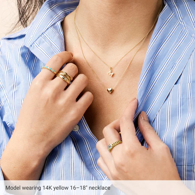 14K Puffed Heart Slider Necklace – Solid Gold Adjustable Heart Pendant