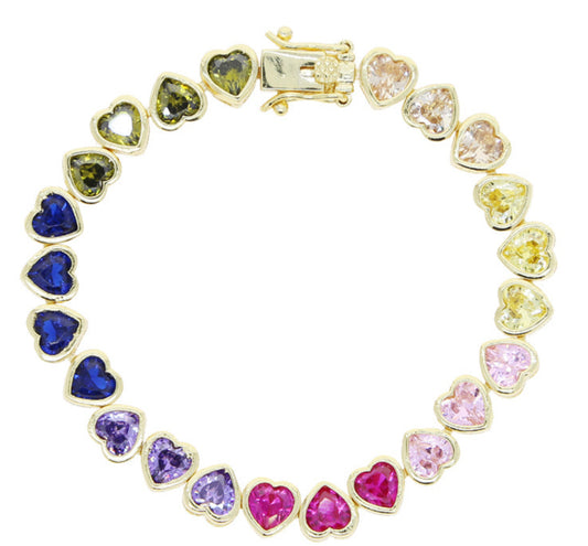 Ombré Rainbow Heart Stone Tennis Bracelet