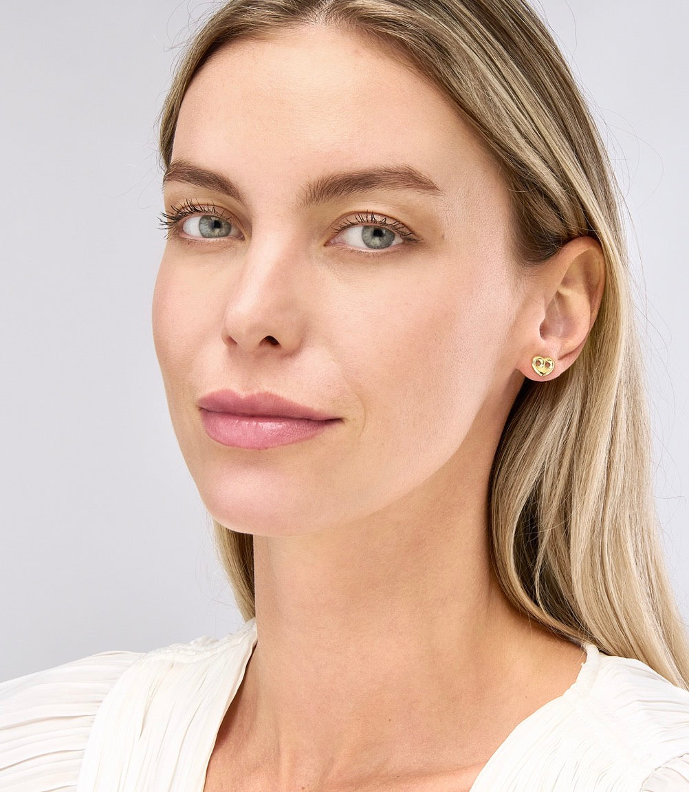 14K Gold Puff Mariner Heart Stud Earrings