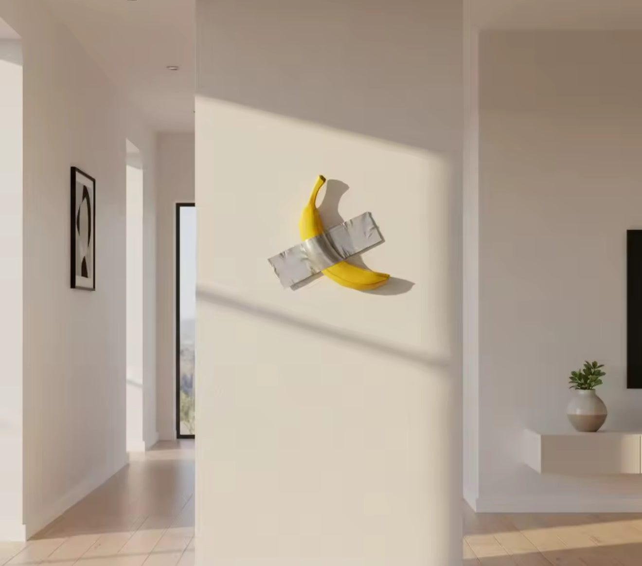 Banana Duct Tape Wall Figure – Art Sculpture Inspired by “Comedian” Cattelan