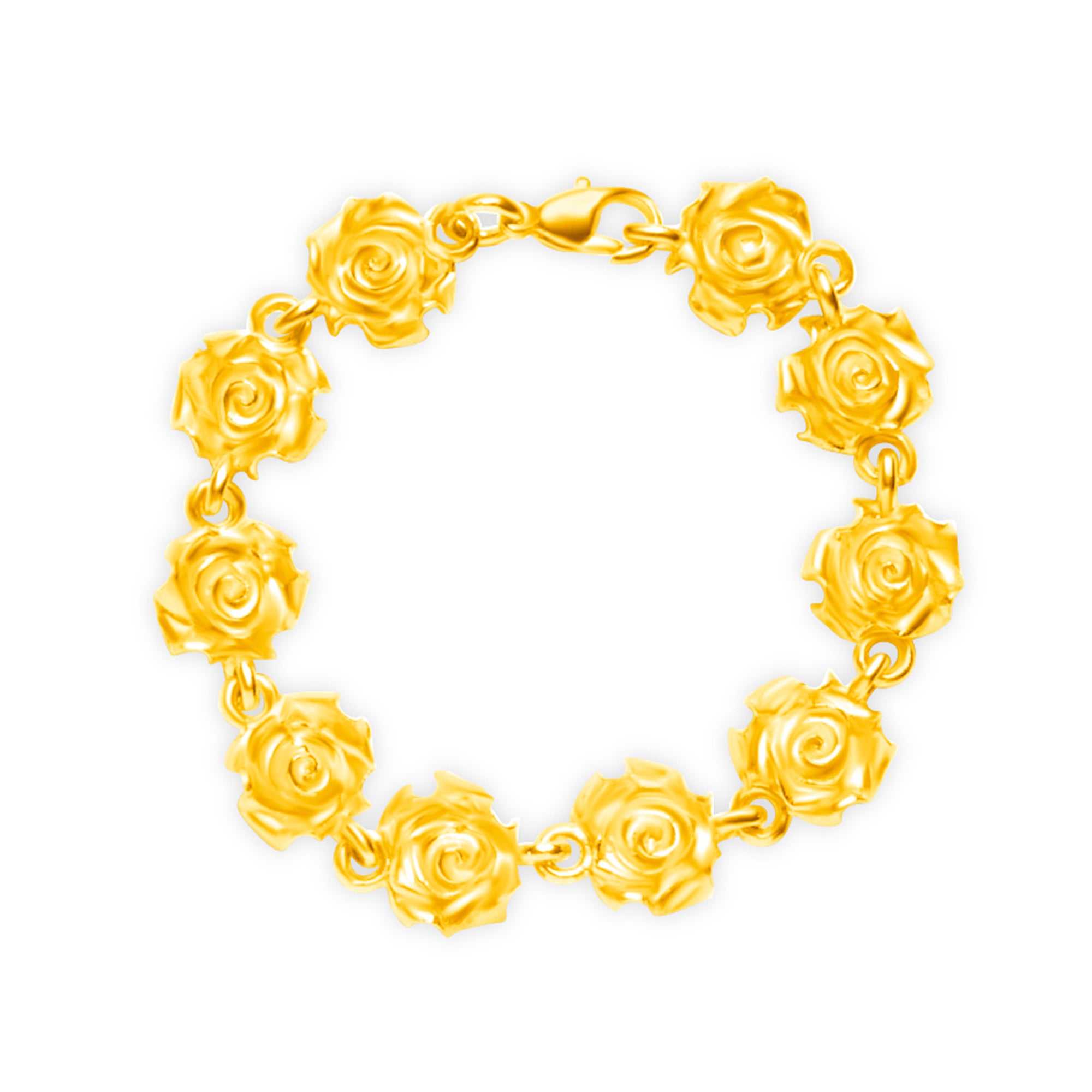 Rosette Chain Link Bracelet in 24K Gold, Rose Gold, or Sterling Silver