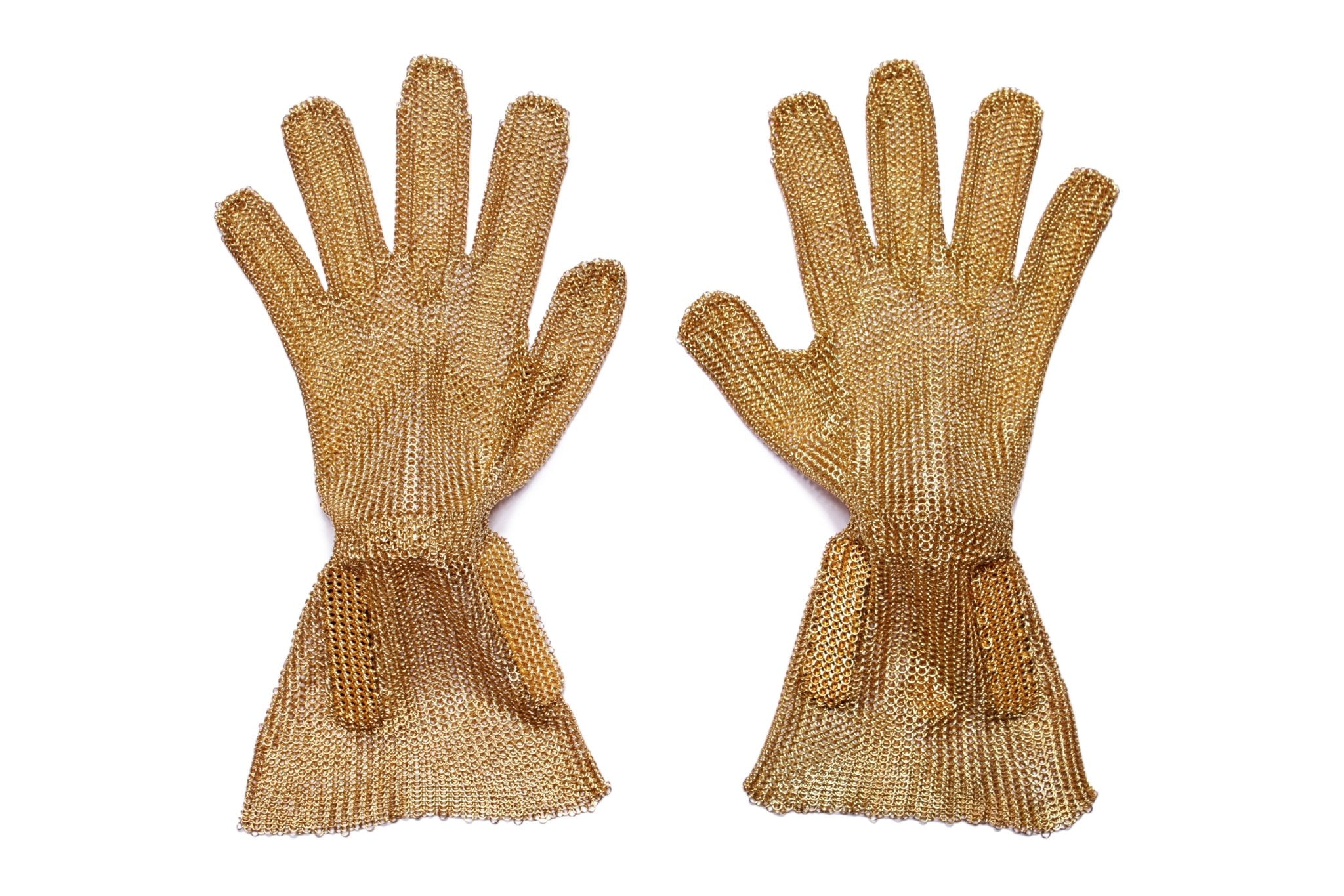 24K Gold Plated Steel Chainmail Gloves with Flared Cuffs by Mordekai - Mordekai