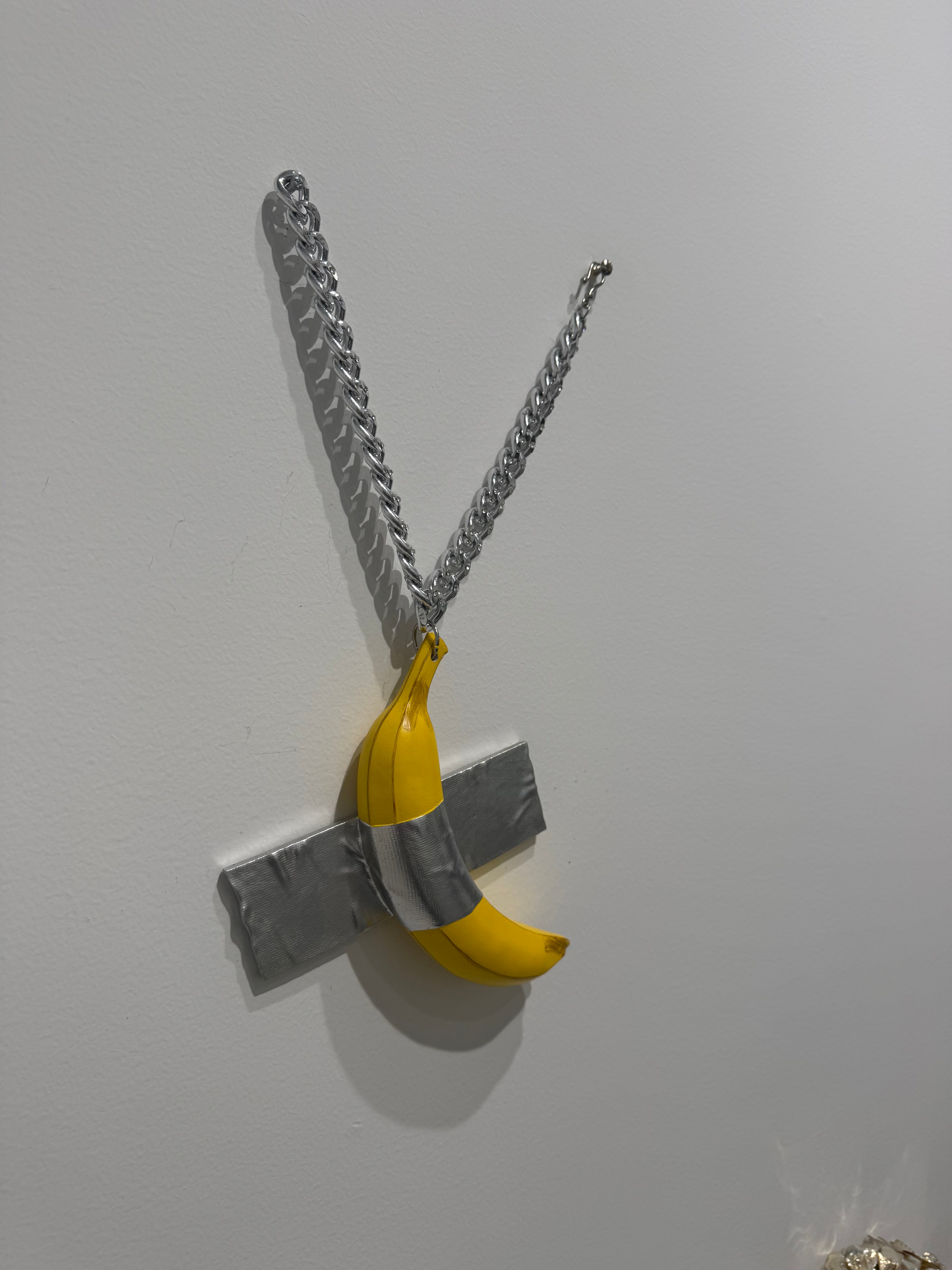 Necklace Banana Duct Tape Wall Figure – Art Sculpture Inspired by “Comedian” Cattelan