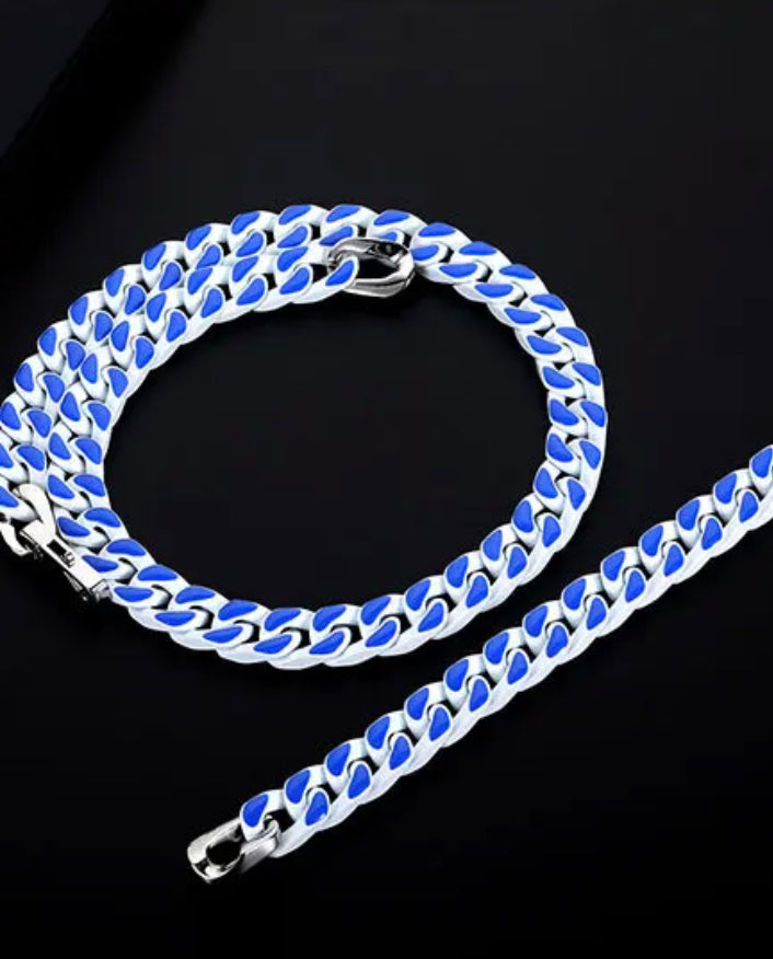White & Blue Cuban Chain Necklace