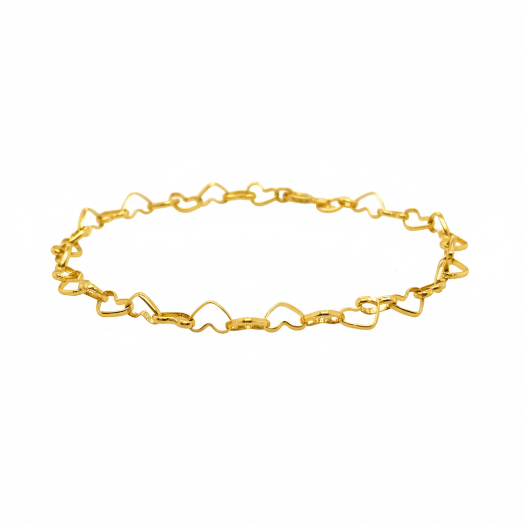 14K Yellow Gold Interlocking Hearts Chain Bracelet – Stackable Style
