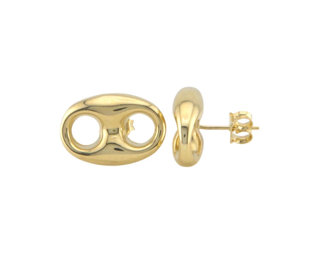 Mini Puffed Mariner Stud Earrings — 14K Yellow Gold