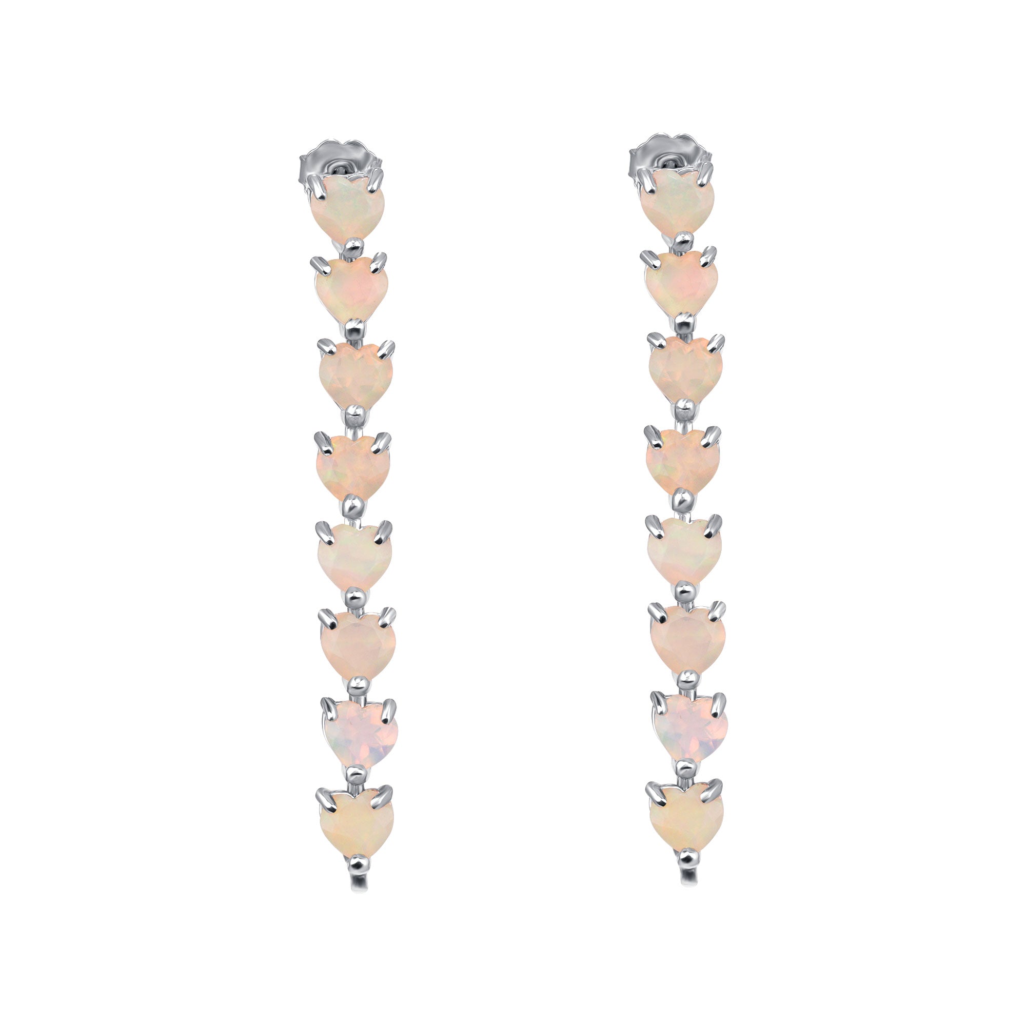 14K White Opal Heart Drop Earrings