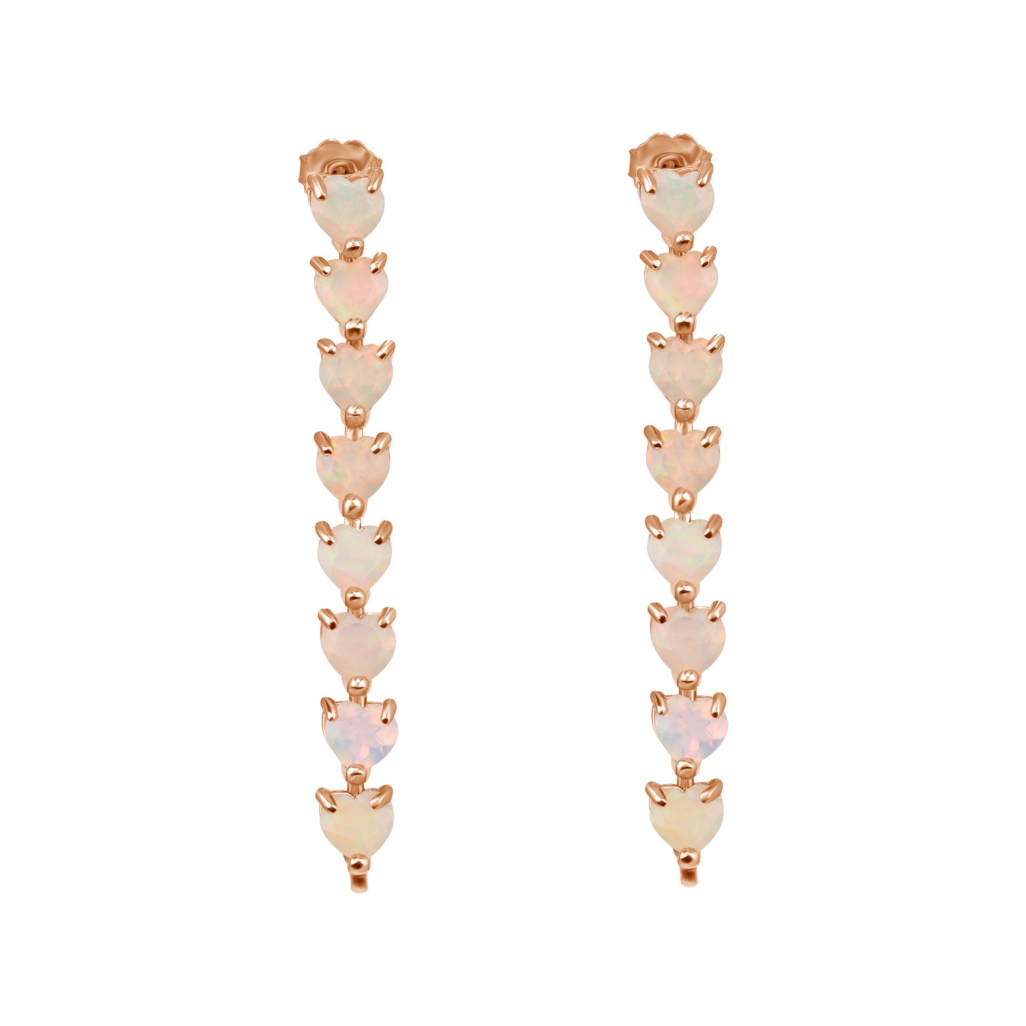 14K White Opal Heart Drop Earrings