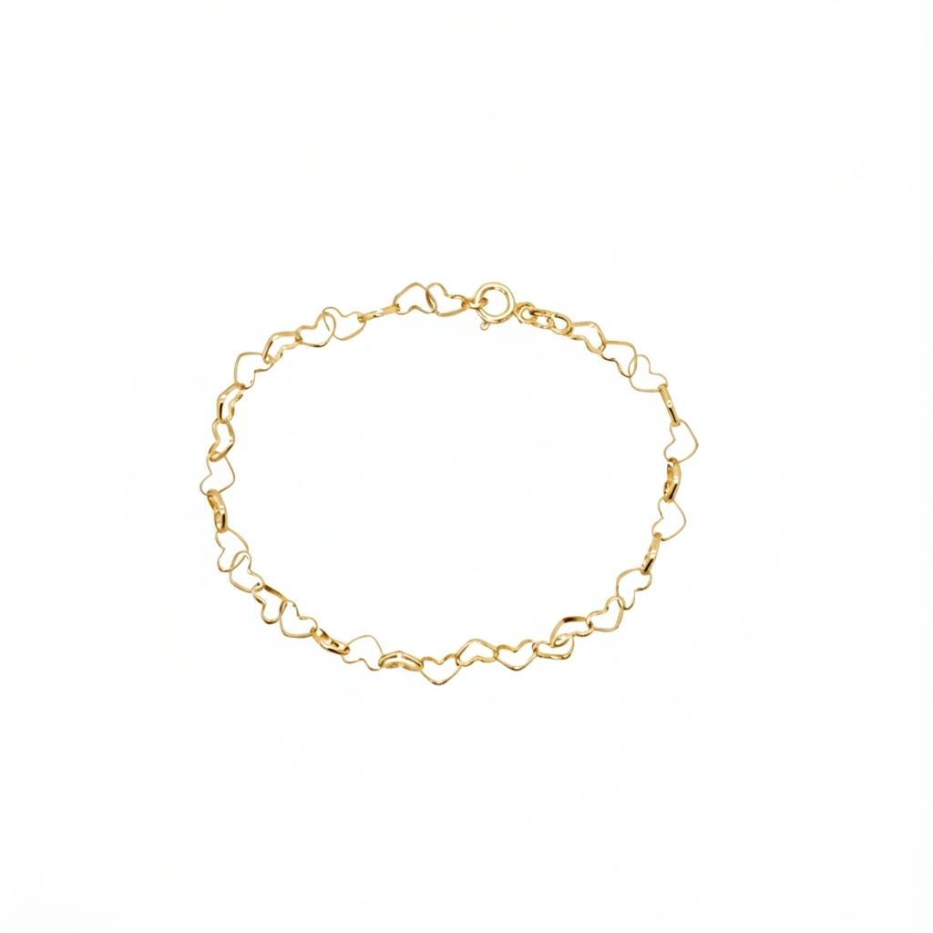 14K Yellow Gold Interlocking Hearts Chain Bracelet – Stackable Style