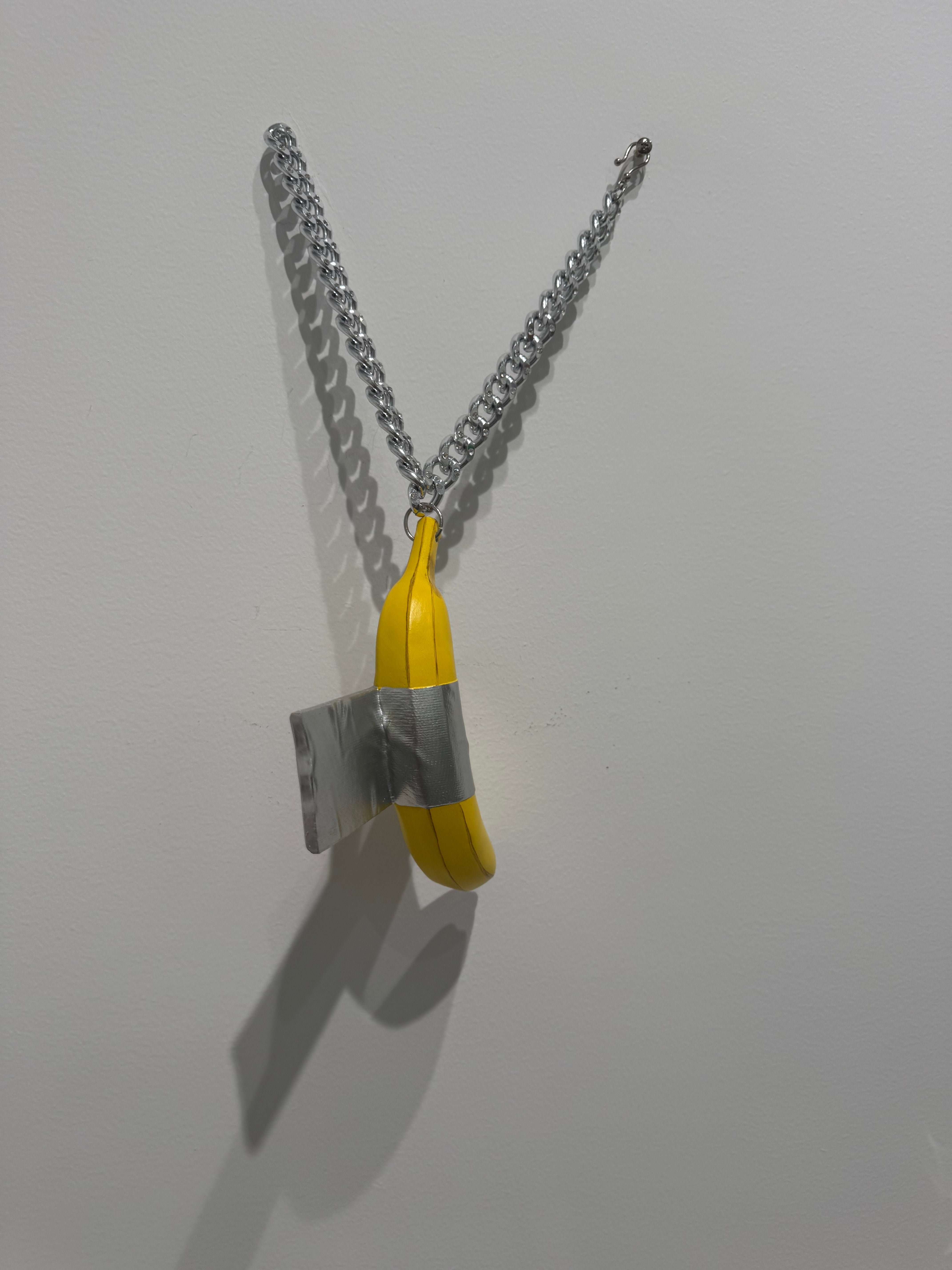 Necklace Banana Duct Tape Wall Figure – Art Sculpture Inspired by “Comedian” Cattelan