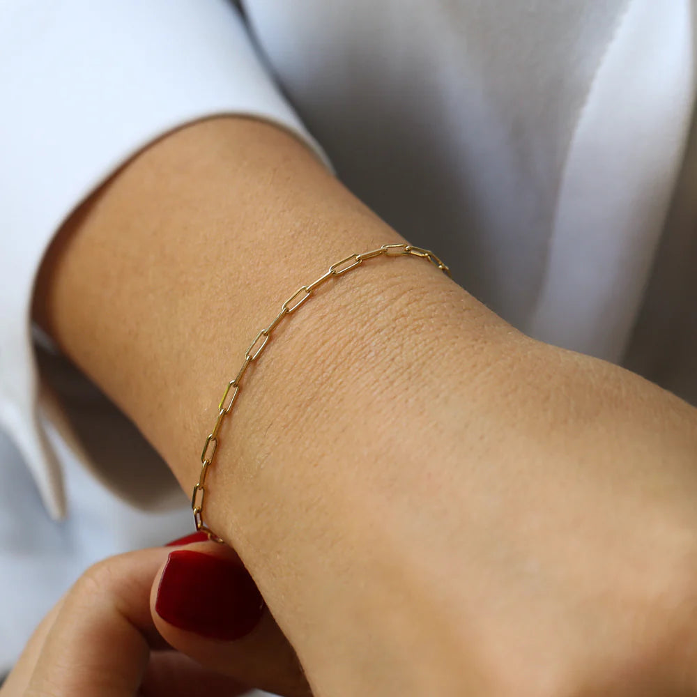 14K Gold Skinny Paperclip Bracelet