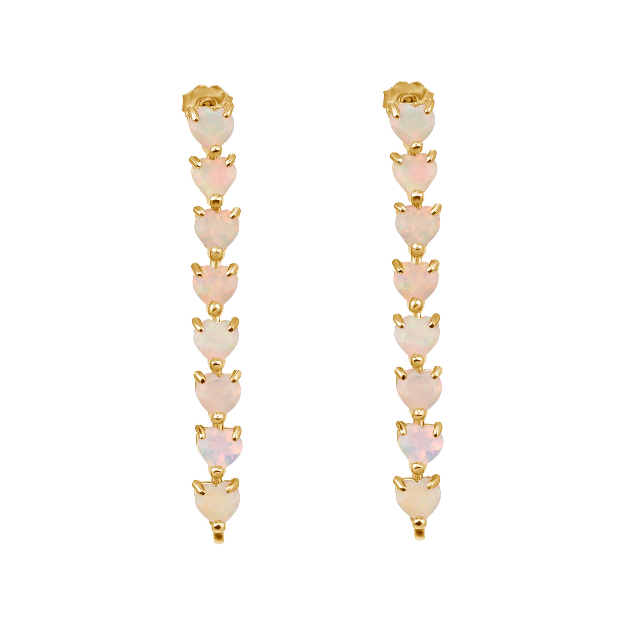 14K White Opal Heart Drop Earrings