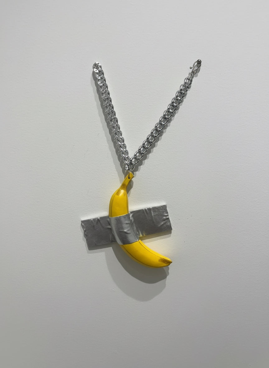 Necklace Banana Duct Tape Wall Figure – Art Sculpture Inspired by “Comedian” Cattelan