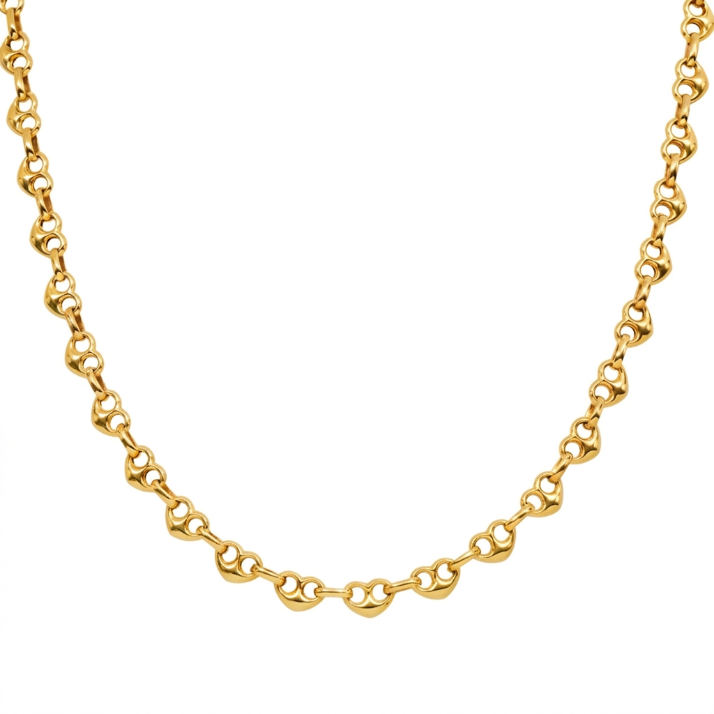 14K Gold Heart Puff Mariner Chain Necklace