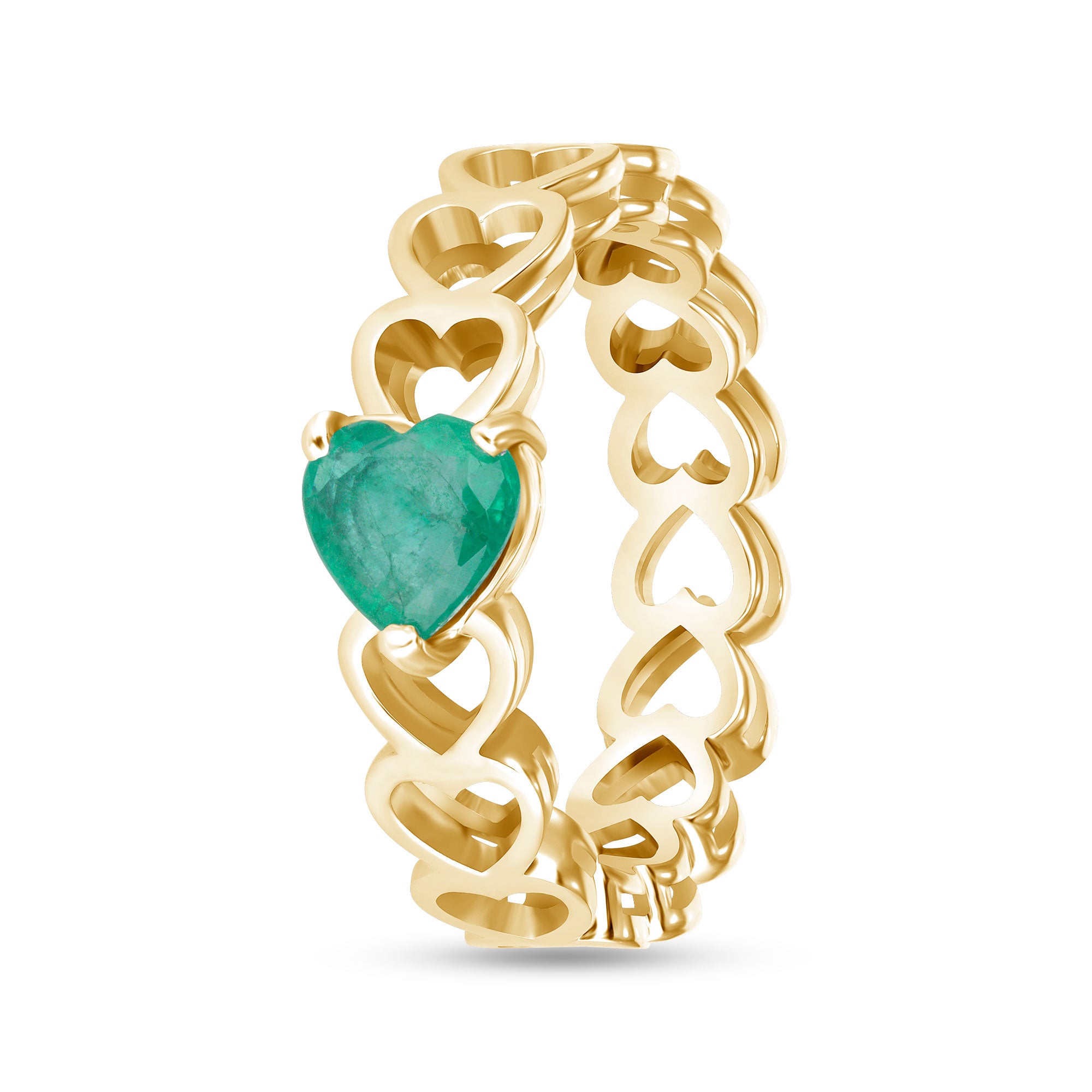 14K Gold Emerald Heart Solitaire Ring