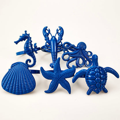 Blue Crustacean Napkin Ring Set