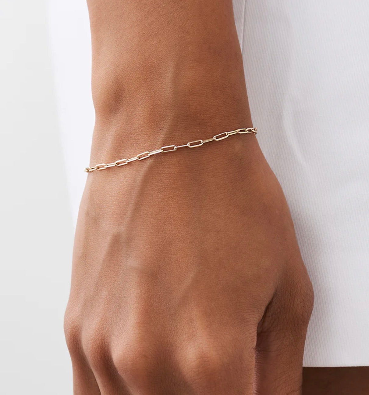 14K Gold Skinny Paperclip Bracelet