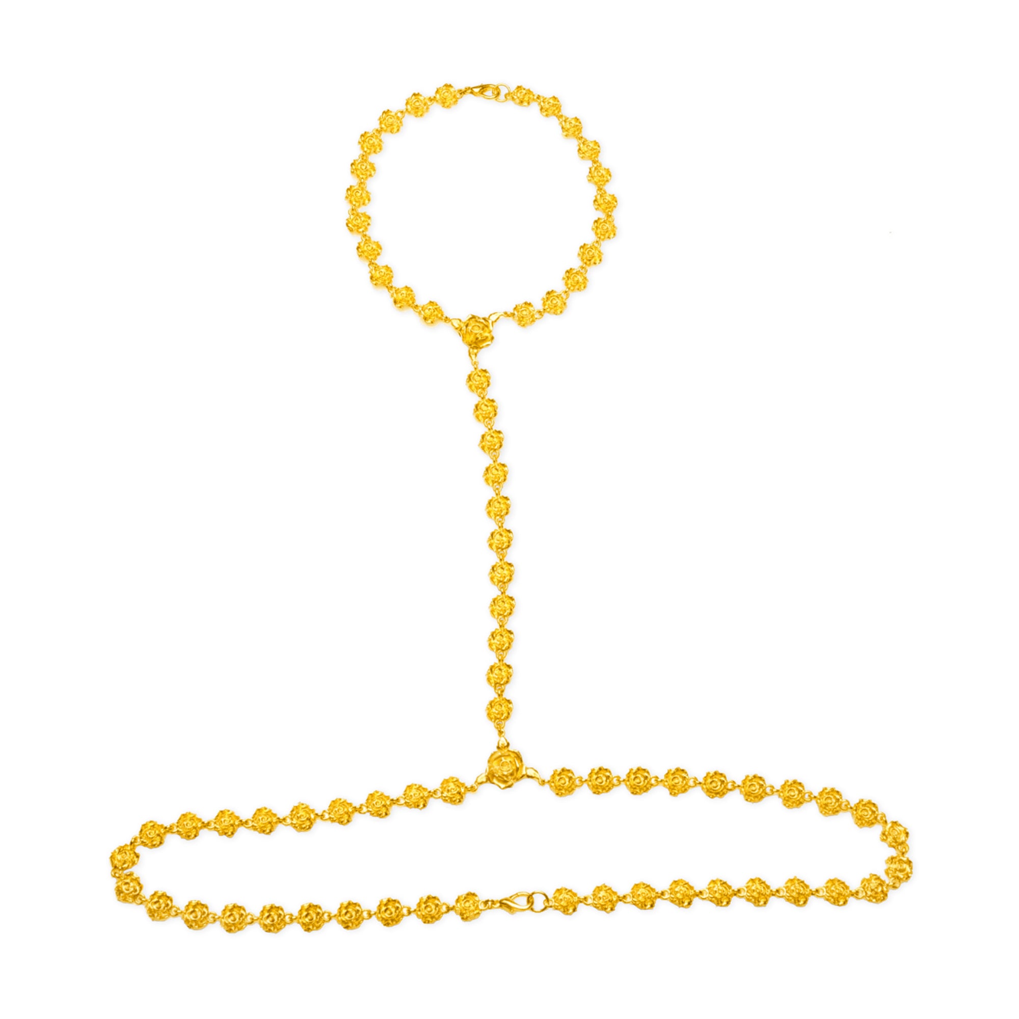 24K Gold Dipped Rosettes Body Chain Harness – Floral Brass, Custom Fit