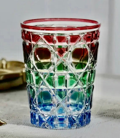 Multi Color Crystal Cut Whiskey Old Fashioned Glass