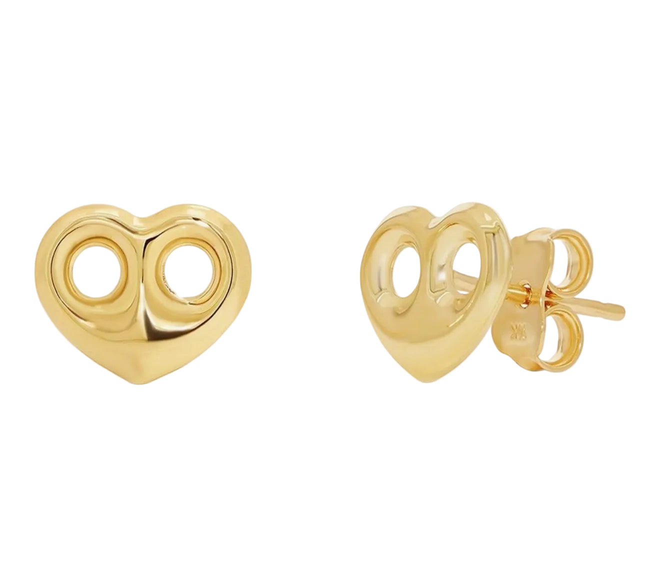 14K Gold Puff Mariner Heart Stud Earrings
