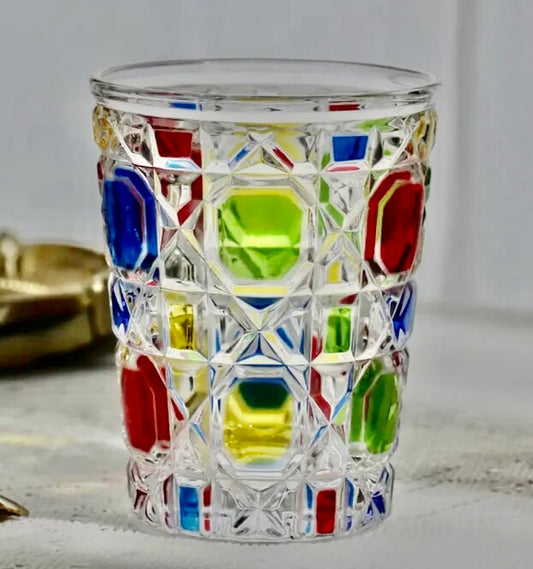 Multi Color Crystal Cut Whiskey Old Fashioned Glass