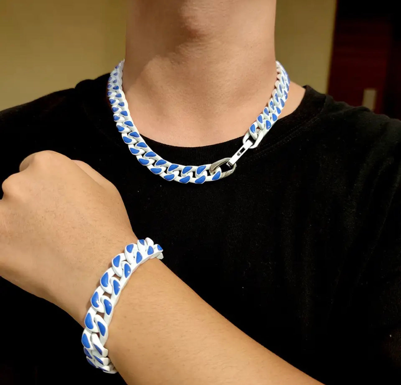 White & Blue Cuban Chain Bracelet