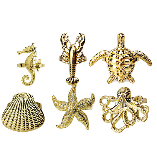 Gold Crustacean Napkin Ring Set