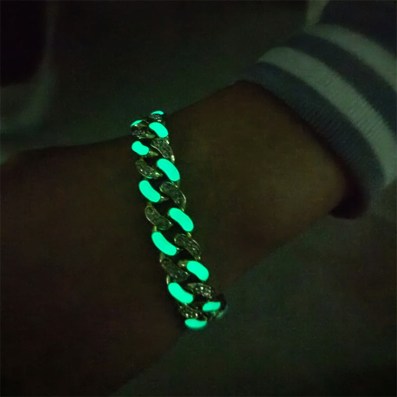 Silver Cuban Glow in the Dark Bracelet