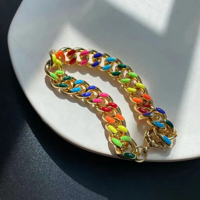 Rainbow Enamel Cuban Bracelet
