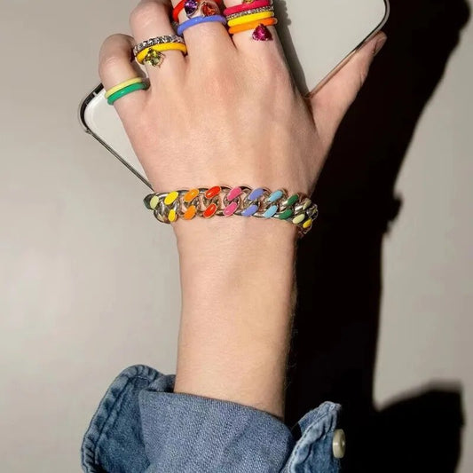 Rainbow Enamel Cuban Bracelet