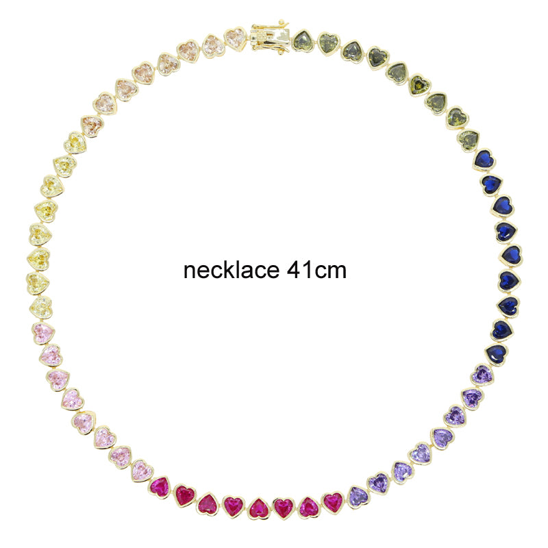 Rainbow Heart Stone Tennis Necklace