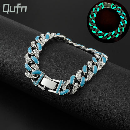 Silver Cuban Glow in the Dark Bracelet