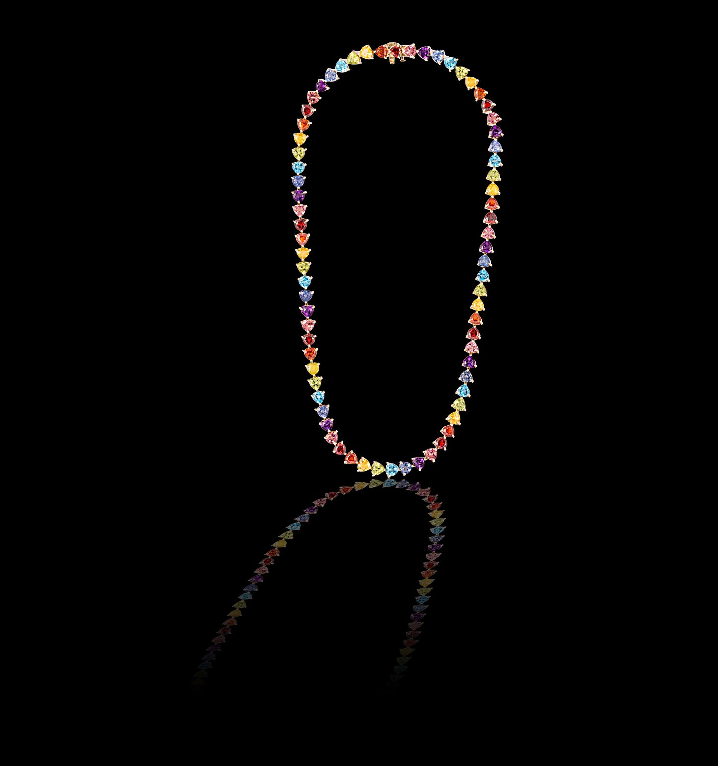 Rainbow heart gems tennis necklace