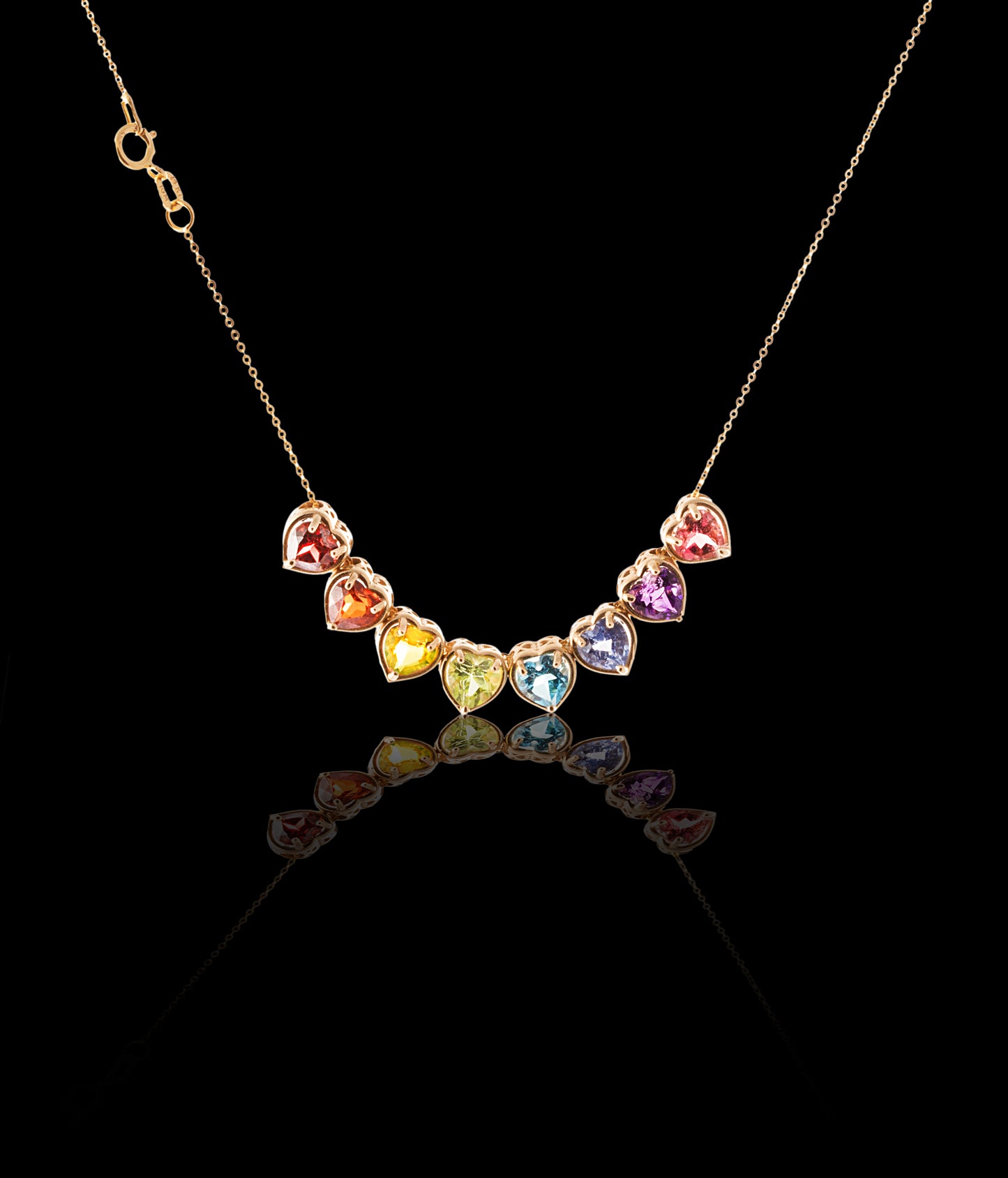 Rainbow heart gems slider necklace