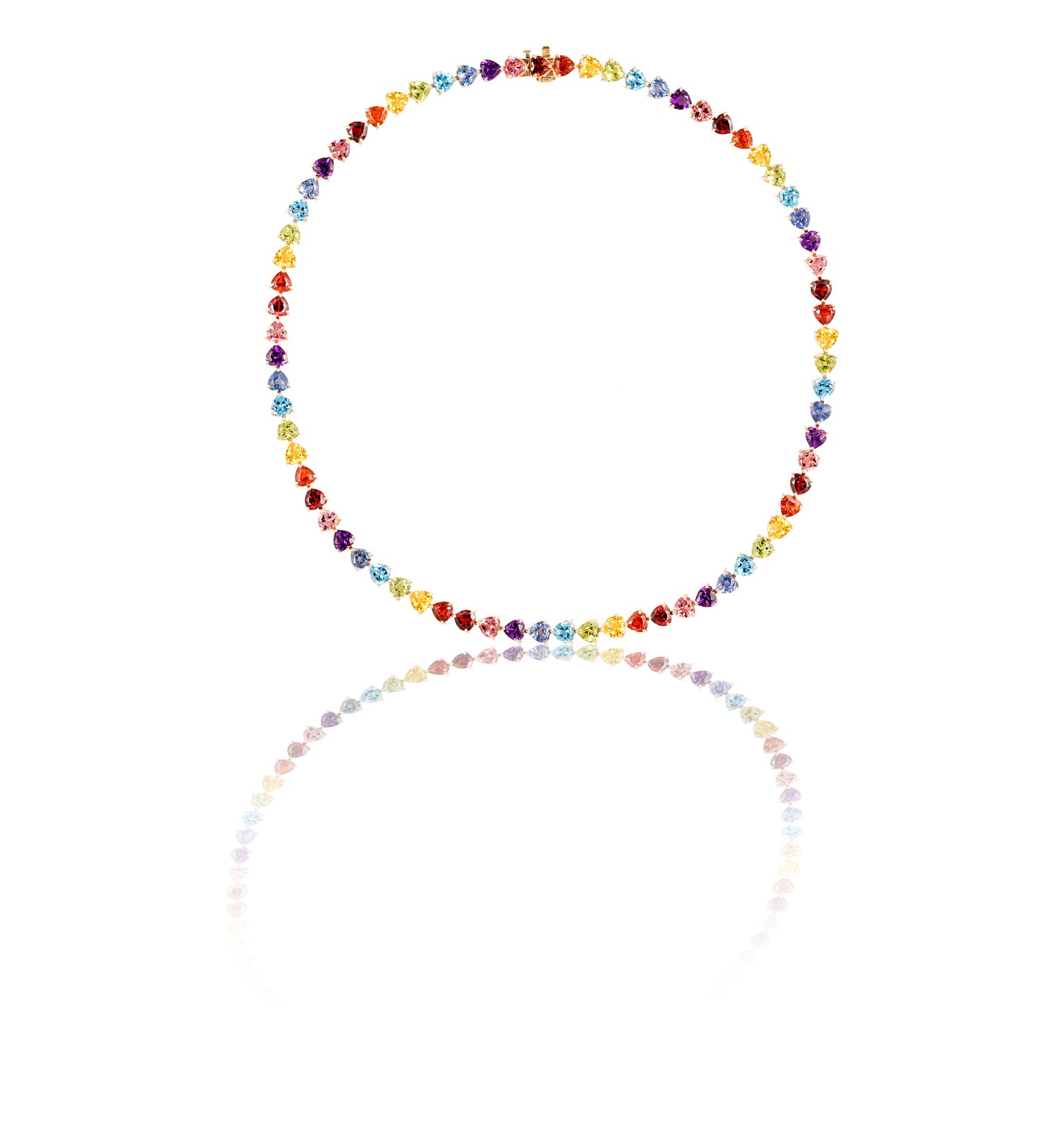 Rainbow heart gems tennis necklace