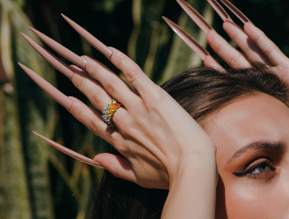 14k yellow gold diamond rainbow ring