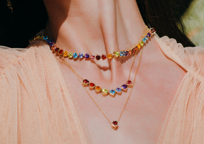 Rainbow heart gems slider necklace