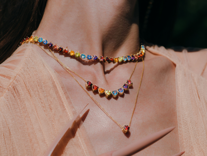 Rainbow heart gems tennis necklace