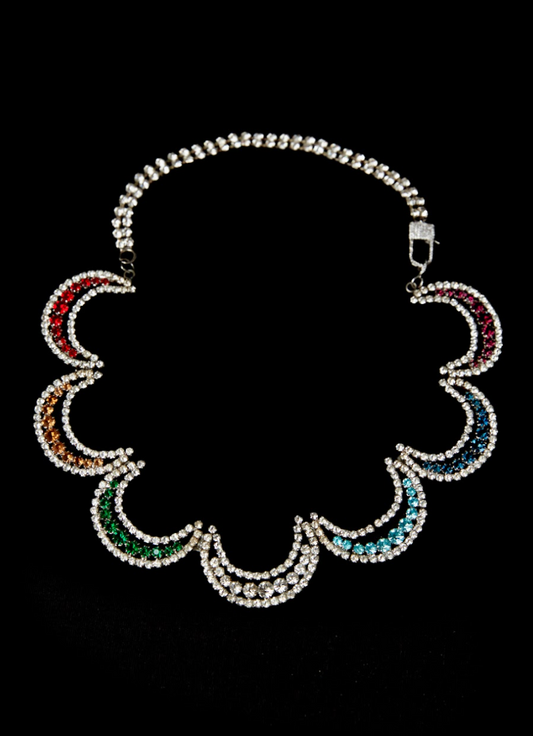 Crystal CZ Multicolor Moon Necklace 