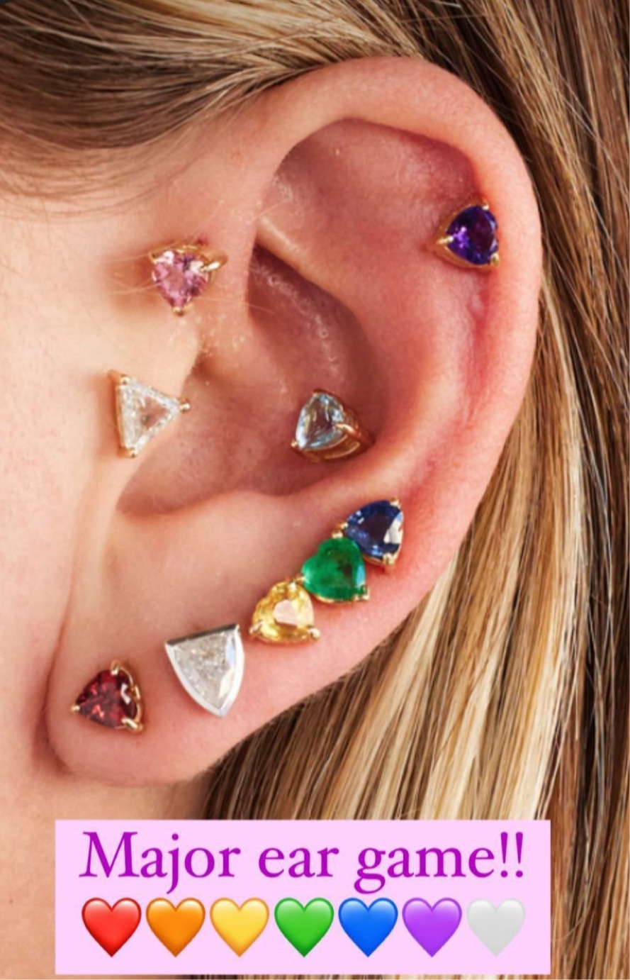 Rainbow heart stud earrings