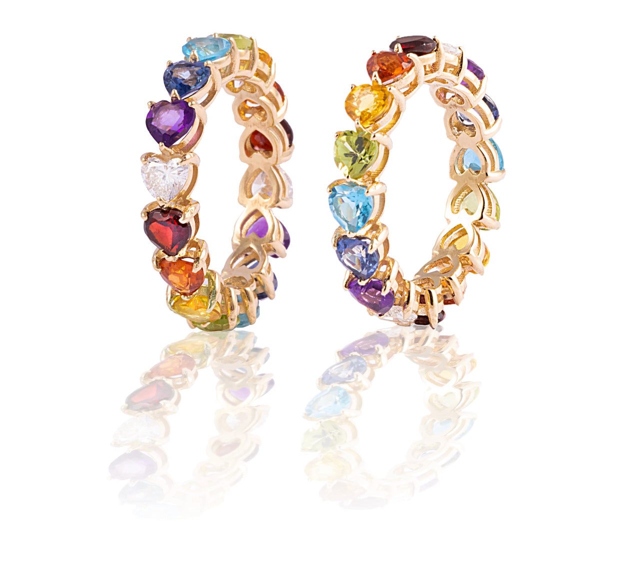14k yellow gold diamond rainbow ring