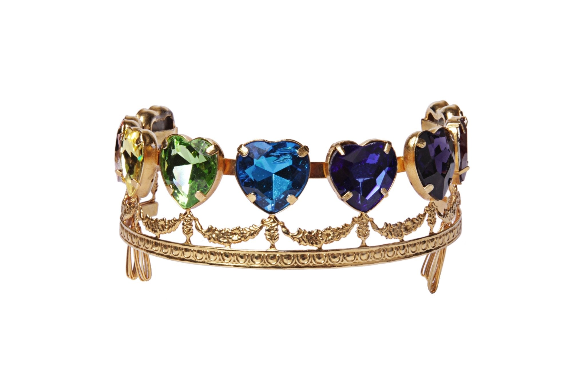 Rainbow Heart Crystal Tiara in 24k Gold-Plated Brass - Mordekai